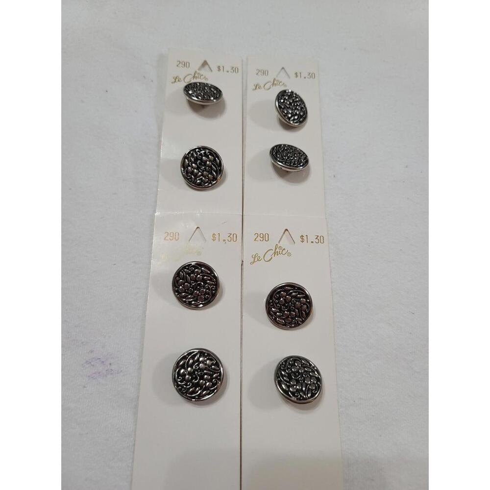 Le Chic Buttons(8)#290 Antiqued Silvertone 7/8" Round Plastic Shank Back USA NOS